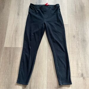 Spanx Jean-ish Black Leggings Women Medium Skinny Stretch Faux Pockets Cotton‎